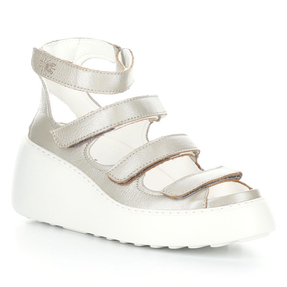 Fly London Drop Wedge Sandal Womens Shoes 004 Silver