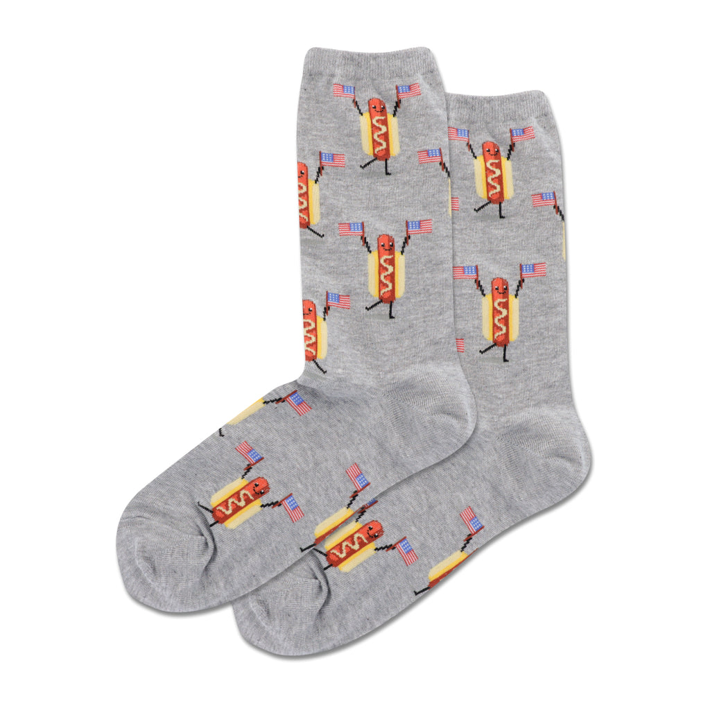 Hot Sox Fourth of July Hot Dog Crew Socks Womens Hosiery Grey