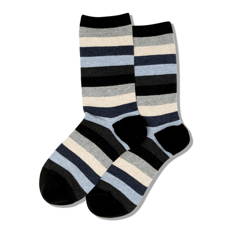 Hot Sox Bold Stripes Crew Socks Womens Hosiery Black