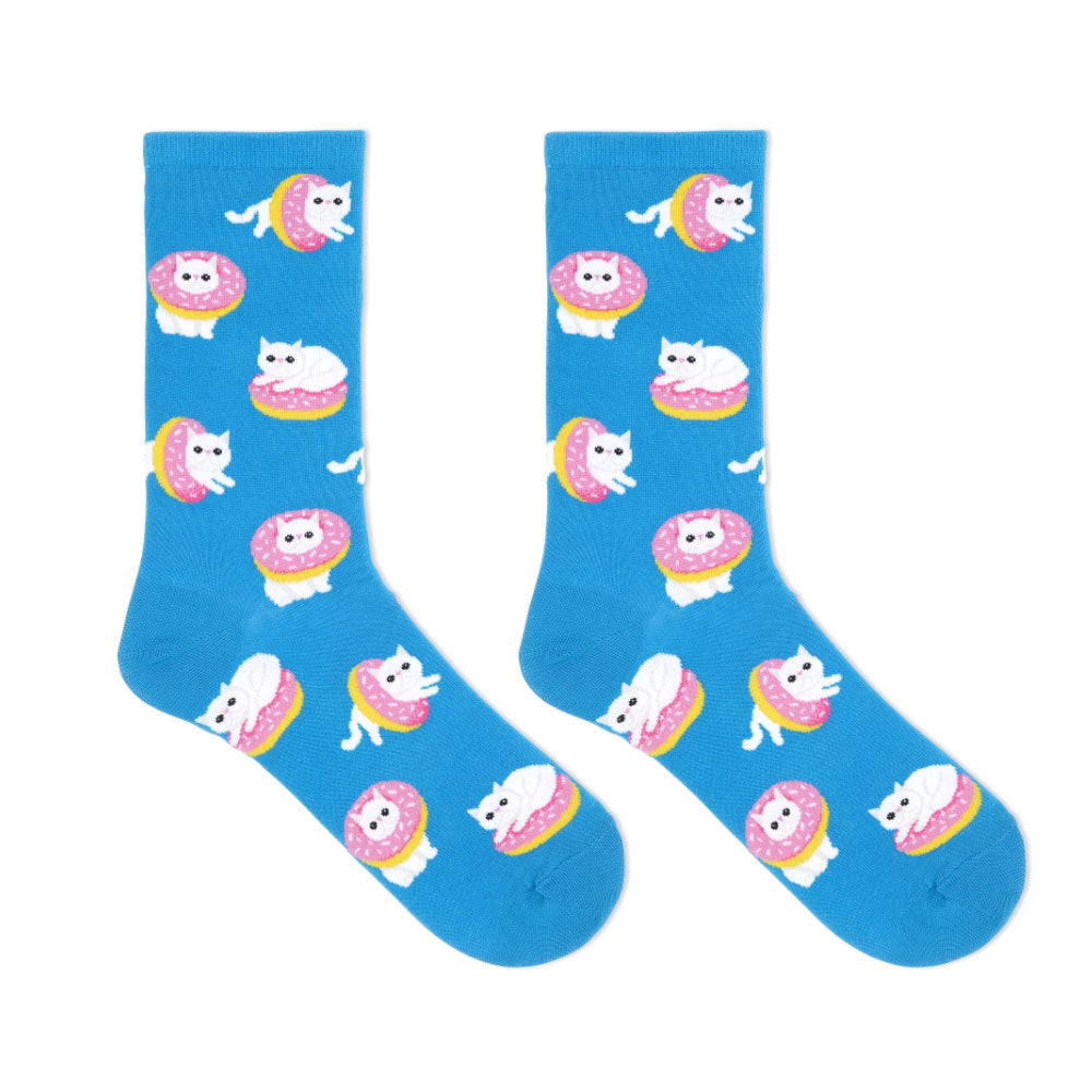 Hot Sox Donut Cat Crew Womens Hosiery Turquoise