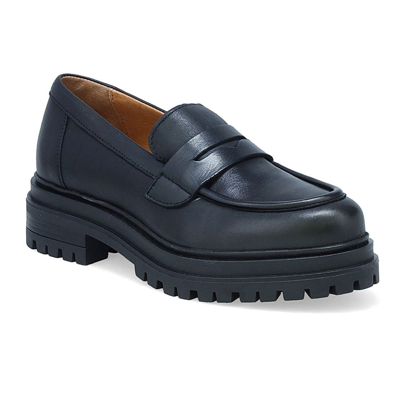 Miz Mooz Legend Chunky Platform Loafer Womens Shoes Black Leather