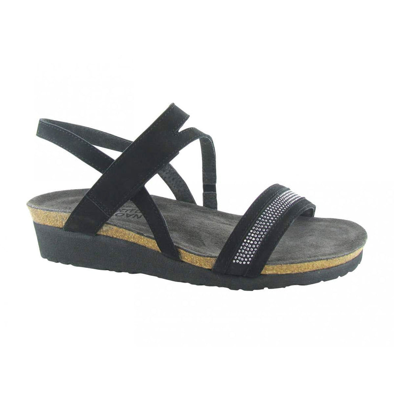 Naot Cameron Studded Sandal (7309) Womens Shoes Black Velvet Nubuck/Black w/ Gray Rivets