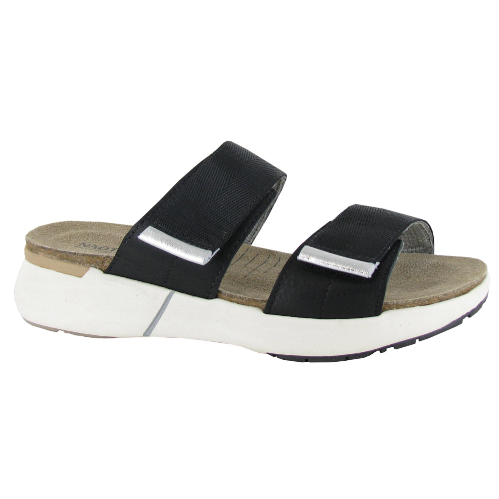 Naot Calliope Slide Sandal (24990) Womens Shoes Black/Silver/Black Woven