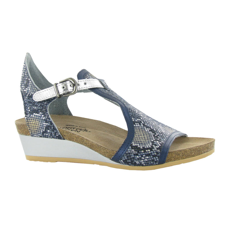 Naot Fiona Gladiator Sandal (5042) Womens Shoes Navy Python Leather/Polar Sea Leather/Soft Silver Leather