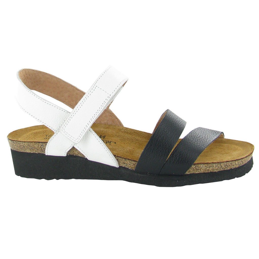Naot Kayla Sandal White and Black (7806-WFX) Womens Shoes Soft White Leather/Soft Black Leather