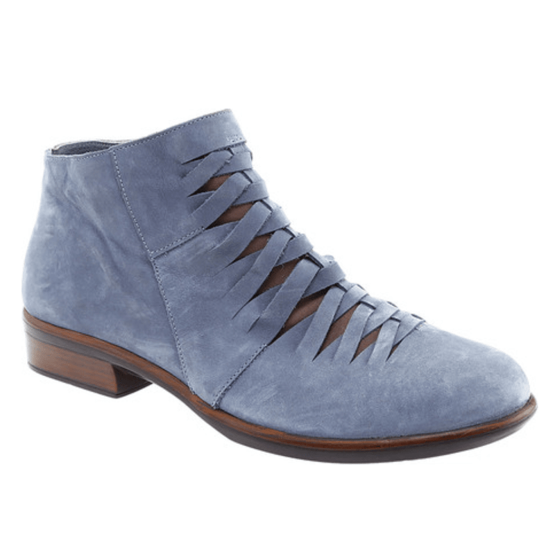 Naot Leveche Woven Bootie (26048) Womens Shoes Feathery Blue Nubuck/Shiitake Nubuck