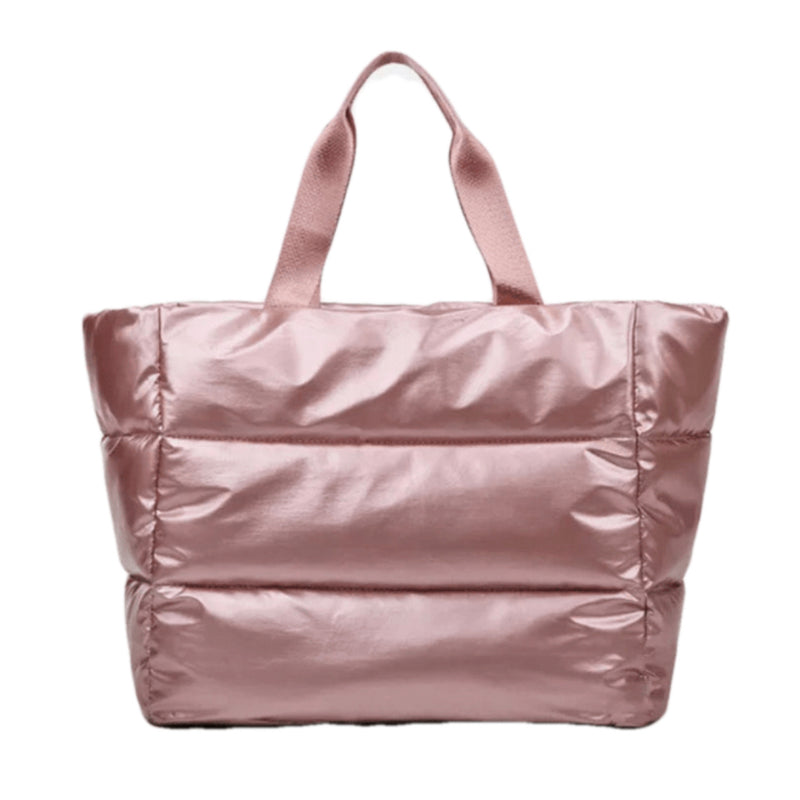 prenelove Panorama Puffer Large Tote Handbags metallic pink