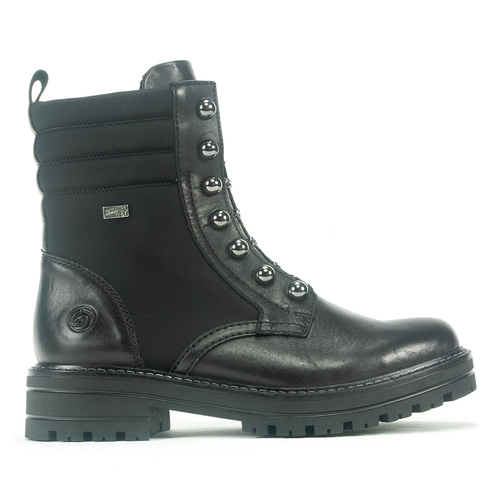 Remonte Studded Combat Boot (D2277) Womens Shoes 01 Schwarz