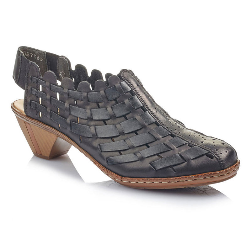 Rieker Sina Woven Slingback Heel (46778) Womens Shoes 01 Black