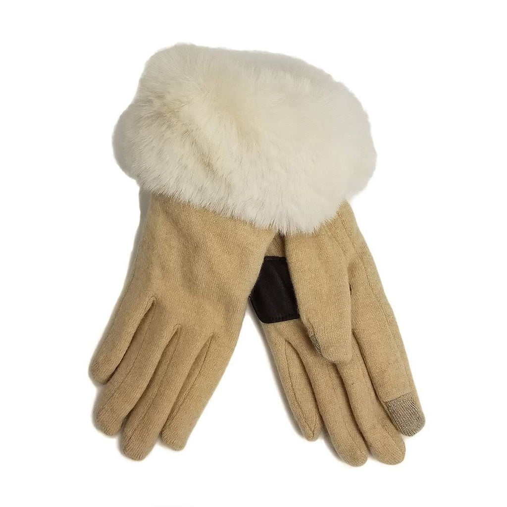 Echo Design Fur Cuff Gloves (EG0087) Women's Clothing Oatmeal
