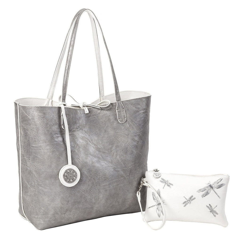 sydney love Reversible Medium Tote with Embroidered Inner Pouch (22727) Handbags Silver